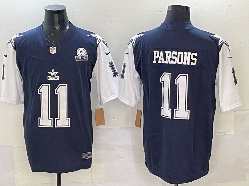 Men 2025 Nike Dallas Cowboys 11 Parsons Drak Blue 4th generation Limited NFL Jersey 01